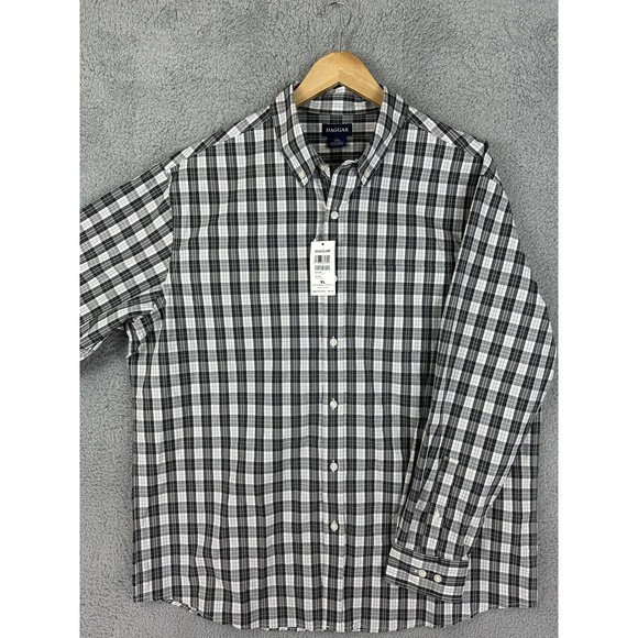 Haggar Shirt Men XL Plaid Stretch Button Up Long Sleeve Blend HW00449 Preppy New - Picture 1 of 9